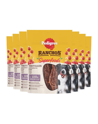 PEDIGREE Ranchos Superfoods Ergänzungsfuttermittel mit Pute, Cranberry & Reis für adulte Hunde 7 x 70 g