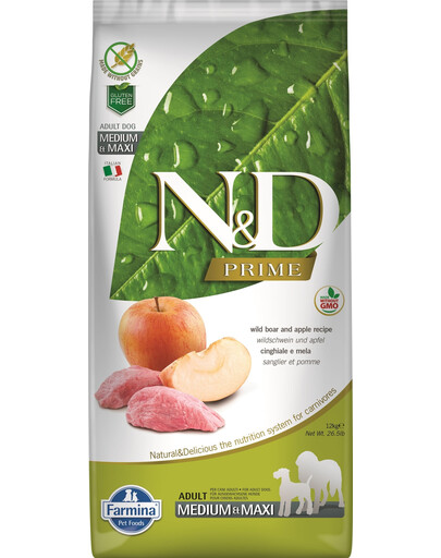 N&D Prime Dog Adult medium & maxi Wild boar & apple 12 kg