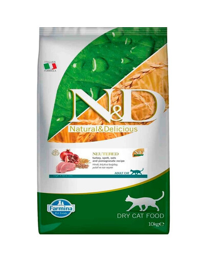 N&D Ancestral Adult Cat Neutered 10 kg indyk, orkisz, owies i owoc granatu