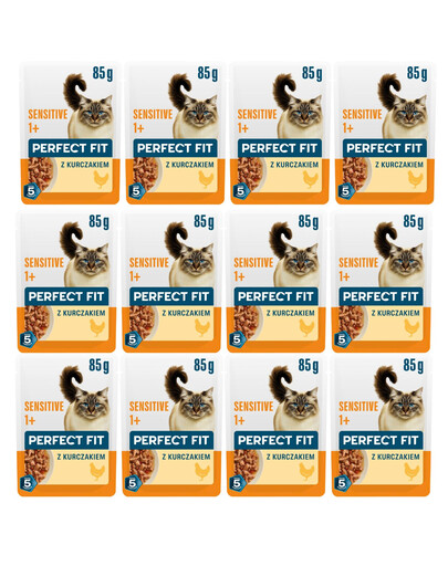 PERFECT FIT Sensitive 1+ Nassfutter mit Huhn für adulte Katzen mit Futterunverträglichkeit 12x85g