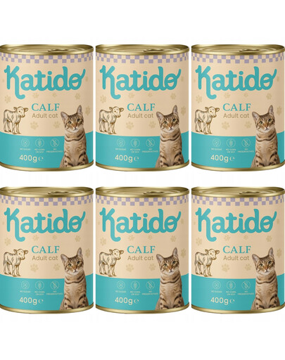KATIDO Adult Cat Veal Nassfutter Kalbfleisch mit Lachsöl für Katzen 6x400 g