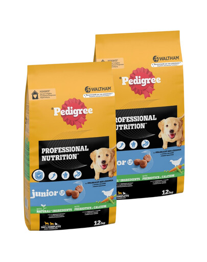 PEDIGREE Professional Nutrition Junior mit Geflügel und Gemüse für Welpen mittlerer und großer Rassen 2 x 12 kg