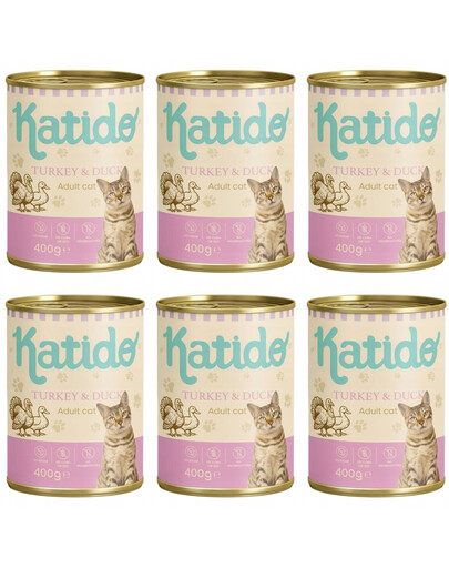 KATIDO Adult Cat Turkey and Duck Nassfutter Pute und Ente mit Lachsöl für Katzen 6x400 g