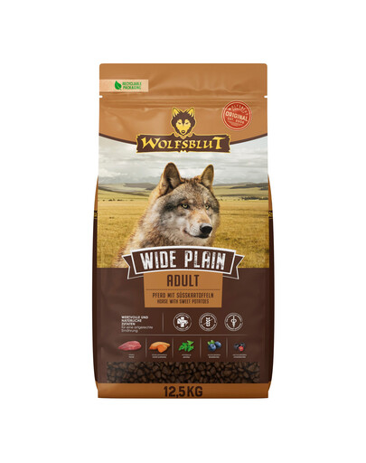WOLFSBLUT Wide Plain Adult Hundetrockenfutter für Allergiker mit Pferdefleisch und Süßkartoffeln 12,5 kg
