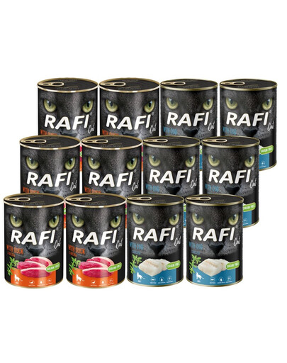 RAFI Cat Nassfutter Mix Geschmacks mit Dorsch und Ente für adulte Katzen getreidefrei 12x400 g
