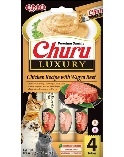 INABA Churu Luxury cremiger Snack mit Huhn und Rind wagyu für Katzen 4x14 g