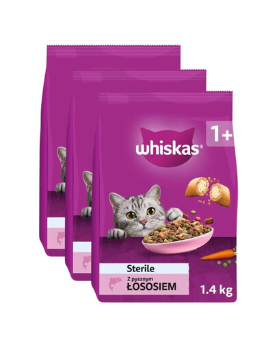 WHISKAS Sterile z łososiem 3x1,4 kg sucha karma dla kotów po zabiegu kastracji