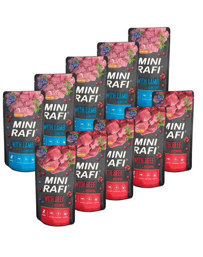RAFI Mini Mix Geschmacks Nassfutter mit Rind und Lamm für adulte kleine Hunde 10x150 g