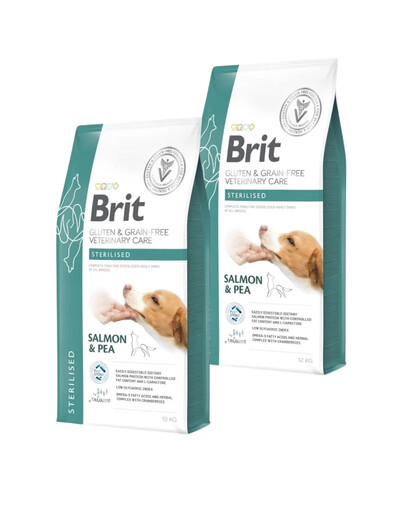 BRIT Veterinary Care Dog Gluten Grain free Sterilised mit Lachs und Erbsen für adulte Hunde aller Rassen 2x12 kg