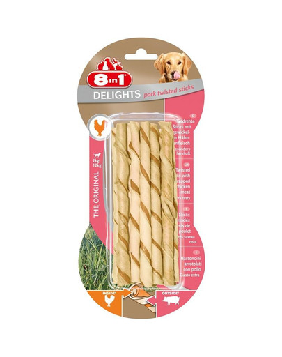 8in1 Delights Pork Twisted Sticks XS 10 Pack