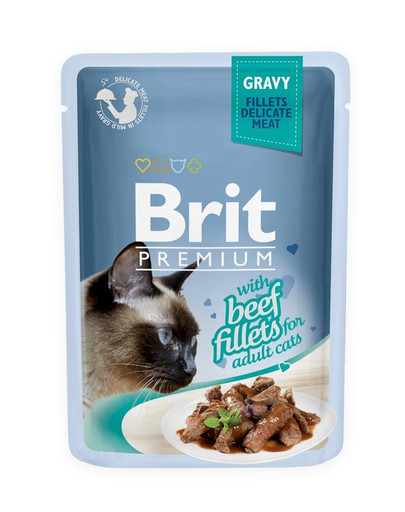 BRIT Premium Cat Pouch with Beef Fillets in Gravy for Adult Cats 85g