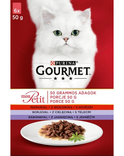 GOURMET Mon Petit Nassfutter Mix Geschmacks Rind Kalb Lamm für adulte Katzen 6x50 g