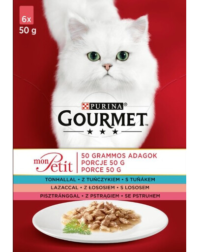 GOURMET Mon Petit Nassfutter Mix Fisch Thunfisch Lachs Forelle für adulte Katzen 6x50 g