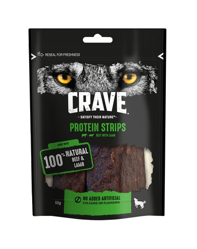 CRAVE Getreidefreies Hundeleckerli mit viel Rind- und Lammfleisch als Ergänzungsfutter für ausgewachsene Hunde 55 g