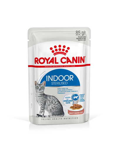 ROYAL CANIN Indoor Sterilised w sosie, karma mokra w sosie dla kotów dorosłych, sterylizowanych, przebywających wyłącznie w domu 12 x 85 g