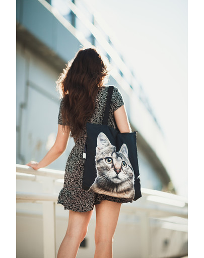 FERA Klassische Einkaufstasche mit graue Katze