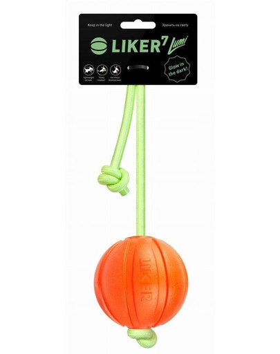 LIKER  Lumi Dog Spielzeug Ball an einer leuchtenden Schnur für Hund 7 cm