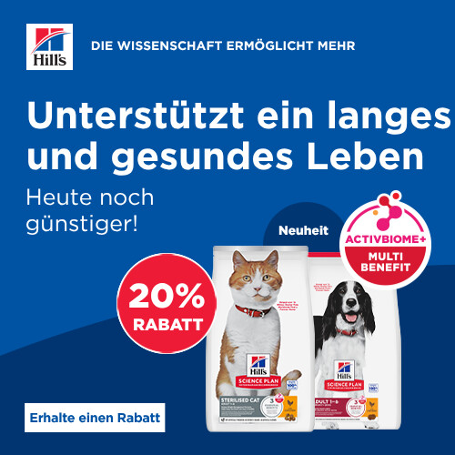 HILL'S-Angebot: 20 % Rabatt auf tierärztliches Futter für Hunde und Katzen