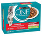 PURINA ONE Sterilcat Nassfutter mit Rind und Karotte, mit Lachs und Karotte, mit Pute und grünen Bohnen für Katzen nach der Sterilisation 12x85g