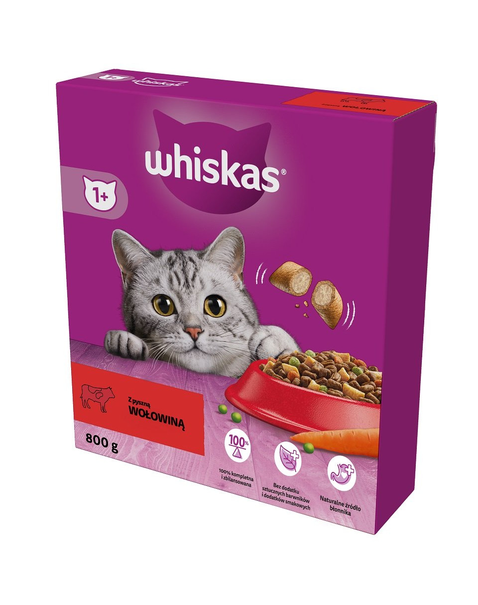 5x800 WHISKAS :: leckerem Snacks Katzenfutter :: Rindfleisch ausgewachsene Katzen g Katze Adult trocken mit und Katzenfutter Trockenvollnahrung :: für